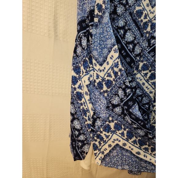 Nina Leonard Dress 1X Blue Geo Print Sleeveless Short Vneck Aline knee length - Picture 3 of 11